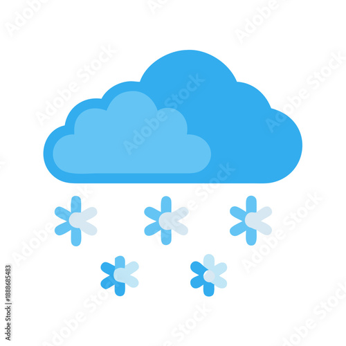 Blue cloud with falling snowflakes on a White Background