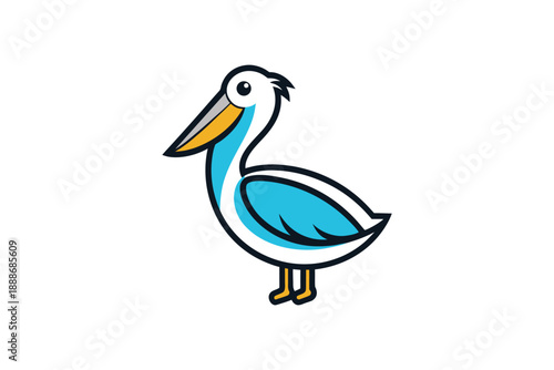 Pelican bird mascot character illustration in minimal flat vector style isolated on white background