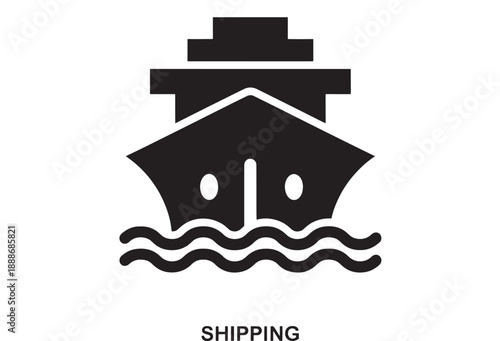 Wallpaper Mural Black silhouette of a cargo ship with multiple decks and a pointed bow sailing on wavy water, simple flat design icon for global transport logistics Torontodigital.ca