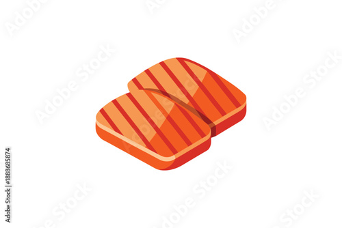 Two isometric pieces of grilled salmon fillets with striped marks on a white background
