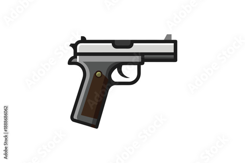 Semi automatic pistol firearm vector illustration with brown grip and silver slide in flat art style
