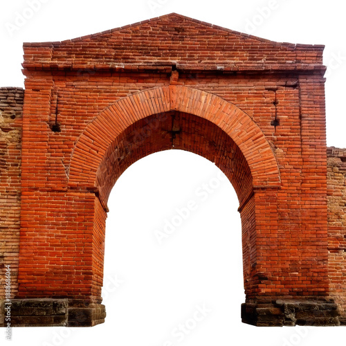 Ancient red brick archway with detailed texture and historic architectural style