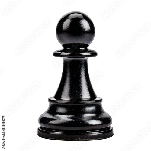 Black chess pawn piece with glossy finish isolated on transparency background