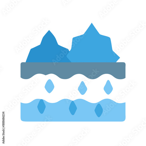 Blue flat illustration showing melting ice caps on White