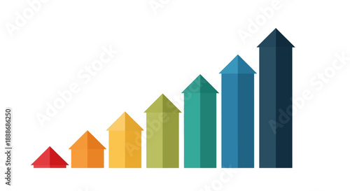 Colorful rising bar graph with arrow tops illustrating business growth and progressive development
