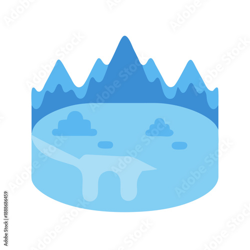 Minimalist blue ice landscape with mountains and sky graphic