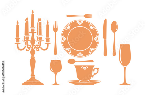 Icon representing vintage-style tableware. Antique dinnerware designed for special occasions. Unique dining accessories. Attractive table items. Vector illustration that is isolated.
