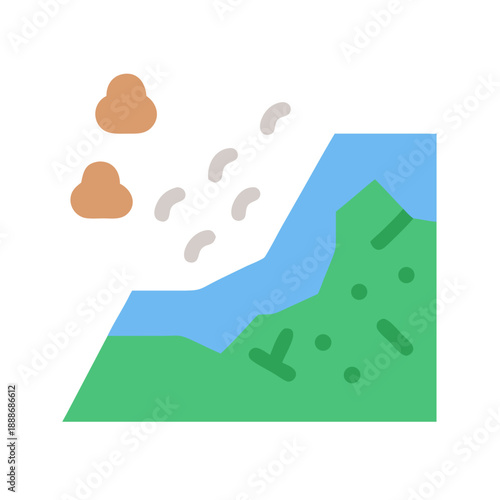 Simplified graphic of a mountain with landslide depiction