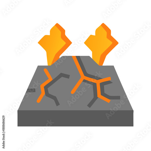 Volcanic eruption icon with cracked ground and fire flames