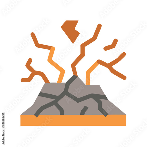 Stylized volcano eruption with cracked earth flat design illustration