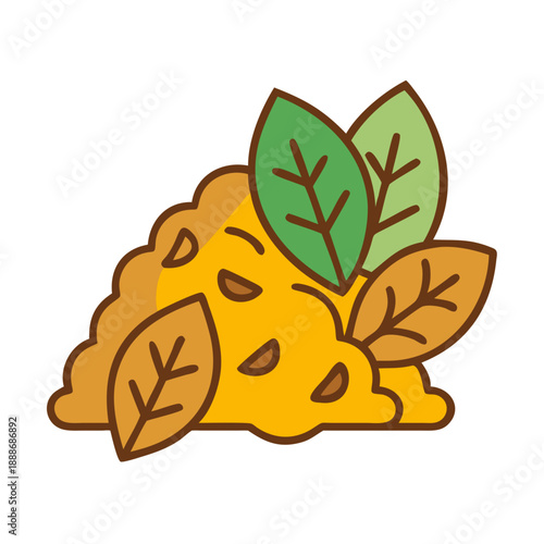 Stylized empanada illustration with autumn leaves on White Background