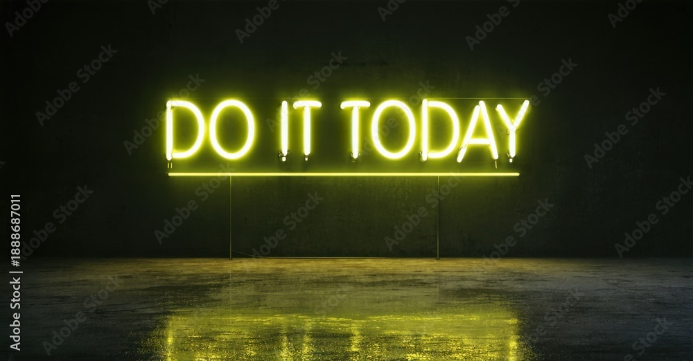 Fototapeta premium Bright neon sign displays motivational phrase. Dark background emphasizes glowing text, creating dramatic effect. Minimalist composition.