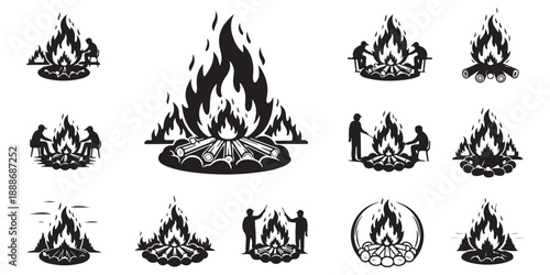 set of fire icons vector
