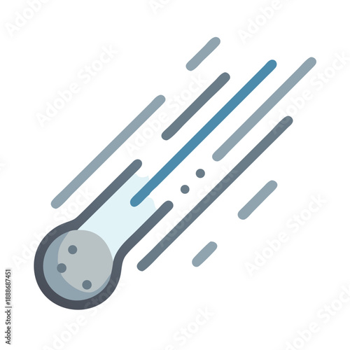 Cartoon comet icon traveling through space on White Background
