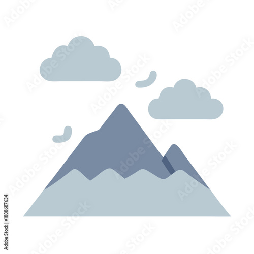 Stylized mountain range icon with cloudscape on White Background