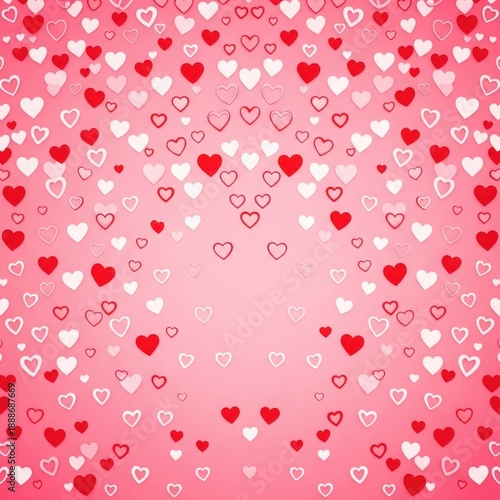 Valentine's day background with red and white hearts on pink
