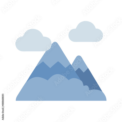 Simple mountains and clouds illustration, flat design on White