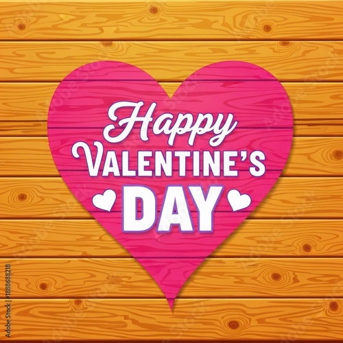 Pink heart on wood background with happy valentine's day text for love and greeting cards