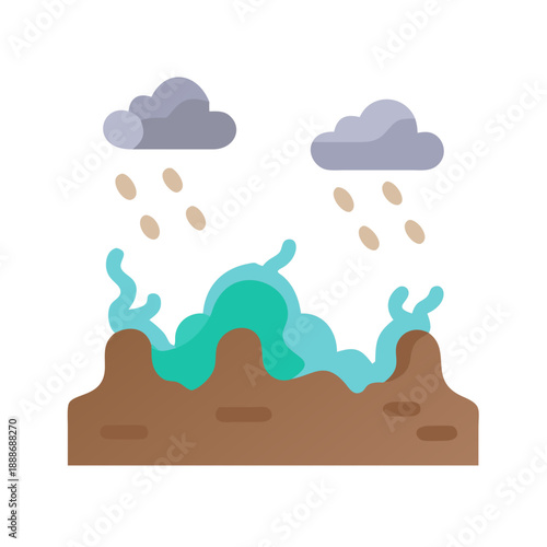 Stormy weather illustration of rain over flooded landscape