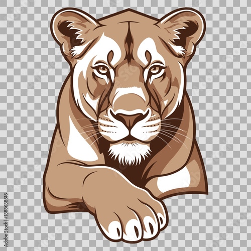A stunning illustration of a lioness with a calm expression on a transparent background