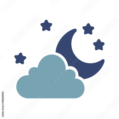 Nighttime scene with moon, stars and cloud illustration