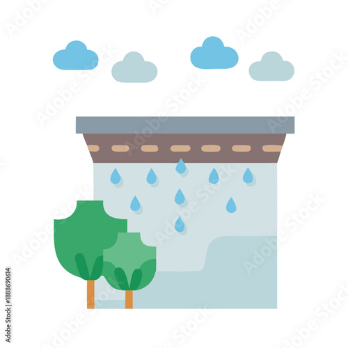 Flat style illustration representing rainy day landscape scene