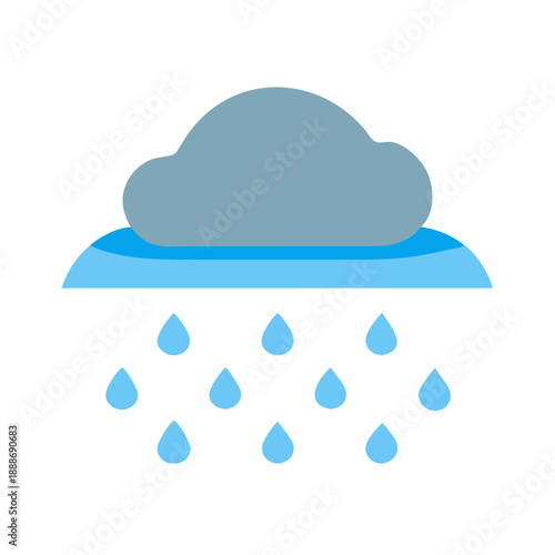 Stylized rain cloud with blue raindrops on White Background