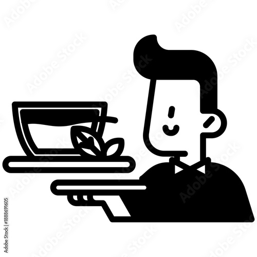 Waiter and green tea icon