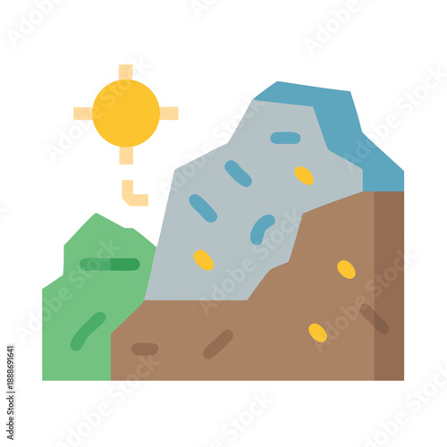 Flat illustration of a desert landscape with sun