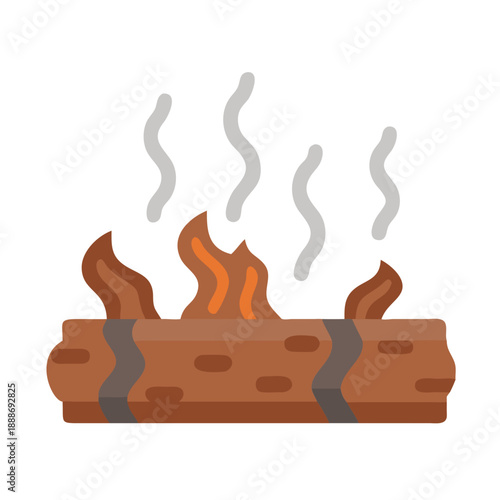 Burning log illustration with gray smoke on White Background