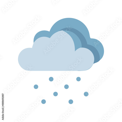 Snowy cloud icon with falling snow flurries flat design