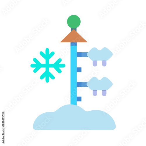 Simple flat winter weather indicator with snowflake and snow