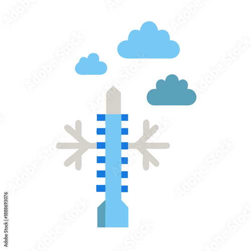 Weather icon illustrating coldness with snowflakes and clouds