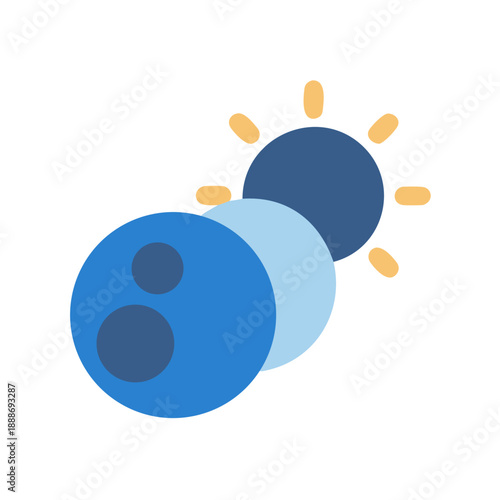 Stylized sun and planets representing solar eclipse flat design