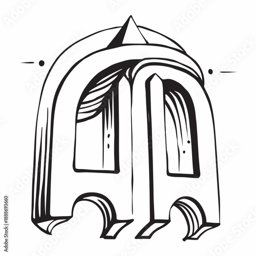 3D Alpona Abstract Temple Arch Motif with Simplified Curves