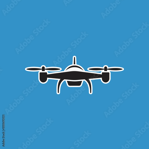 Illustration of a drone with four propellers on a blue background.