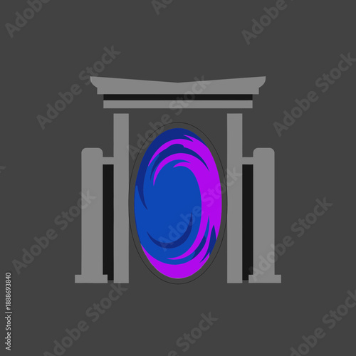 Digital illustration of a futuristic portal with glowing purple and blue center.