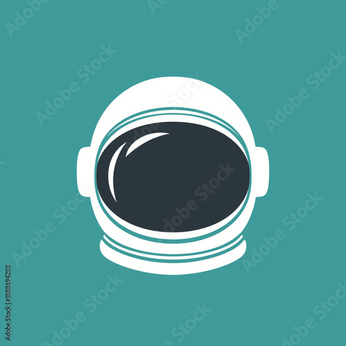 Illustration of an astronaut helmet with a reflective visor on a teal background.