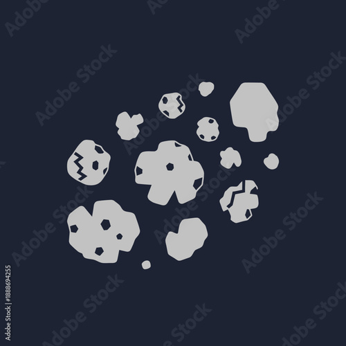 Collection of stylized, abstract rocks or asteroids with varied shapes and patterns.