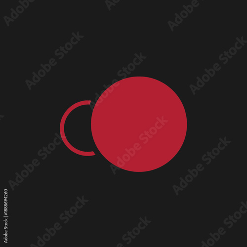 Black background with a red circle and partial crescent shape.