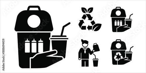 Eco Home and Sustainable Living Silhouette Icon for Green Lifestyle Concepts