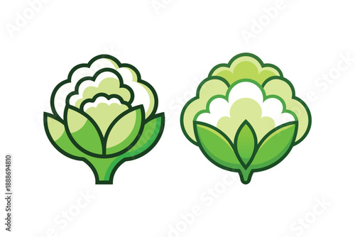 Two green and white stylized cauliflower icons with clean lines against a white background