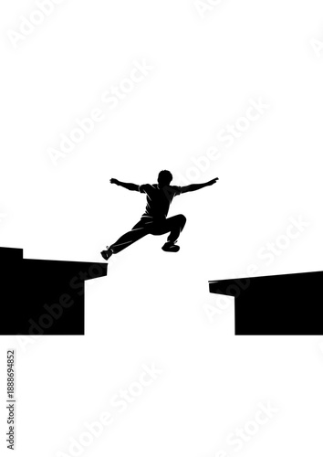 Parkour Traceur Precision Jump Silhouette, Urban Free Running Athlete, Extreme Strength and Agility Street Sport Vector Art