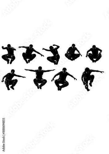 Parkour Traceur Precision Jump Silhouette, Urban Free Running Athlete, Extreme Strength and Agility Street Sport Vector Art