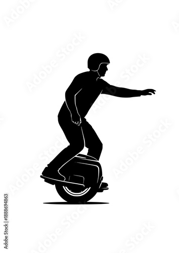 Electric Unicycle EUC Rider Silhouette, Personal Micro Mobility Commuter, Future Urban Transport and Tech Savvy Lifestyle Vector