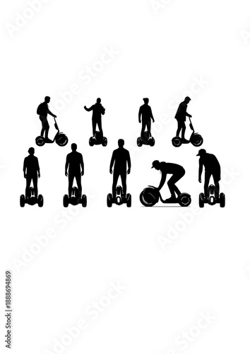 Electric Unicycle EUC Rider Silhouette, Personal Micro Mobility Commuter, Future Urban Transport and Tech Savvy Lifestyle Vector