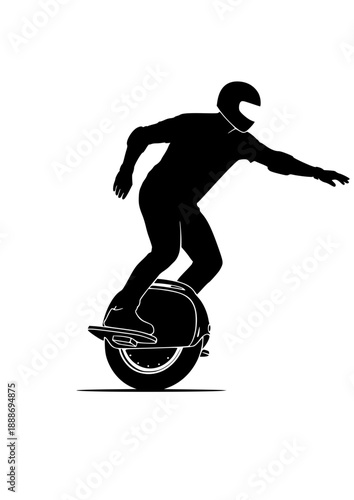 Electric Unicycle EUC Rider Silhouette, Personal Micro Mobility Commuter, Future Urban Transport and Tech Savvy Lifestyle Vector