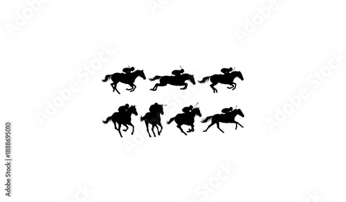 Horse racing silhouettes with jockey riders vector icon set