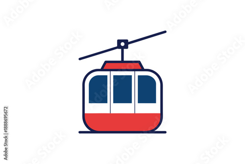 Red and blue cable car with white stripe, minimalist vector illustration on white background
