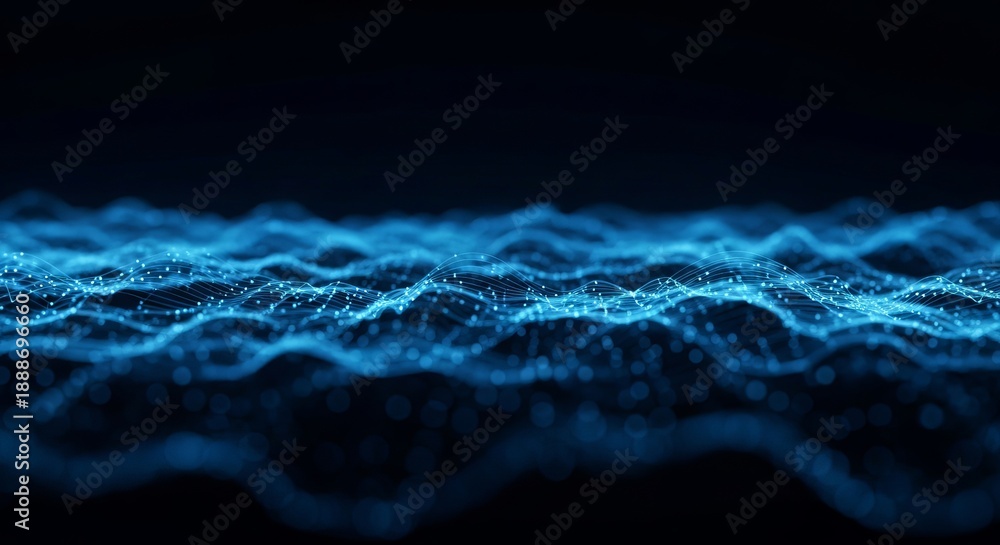 Fototapeta premium Glowing Blue Waves in Dark Water.